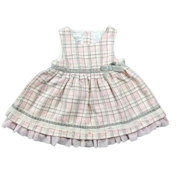 Koala Kids 18M Plaid Dress Baby Pink Gray Checkered Sleeveless Tulle Layer - Picture 4 of 12